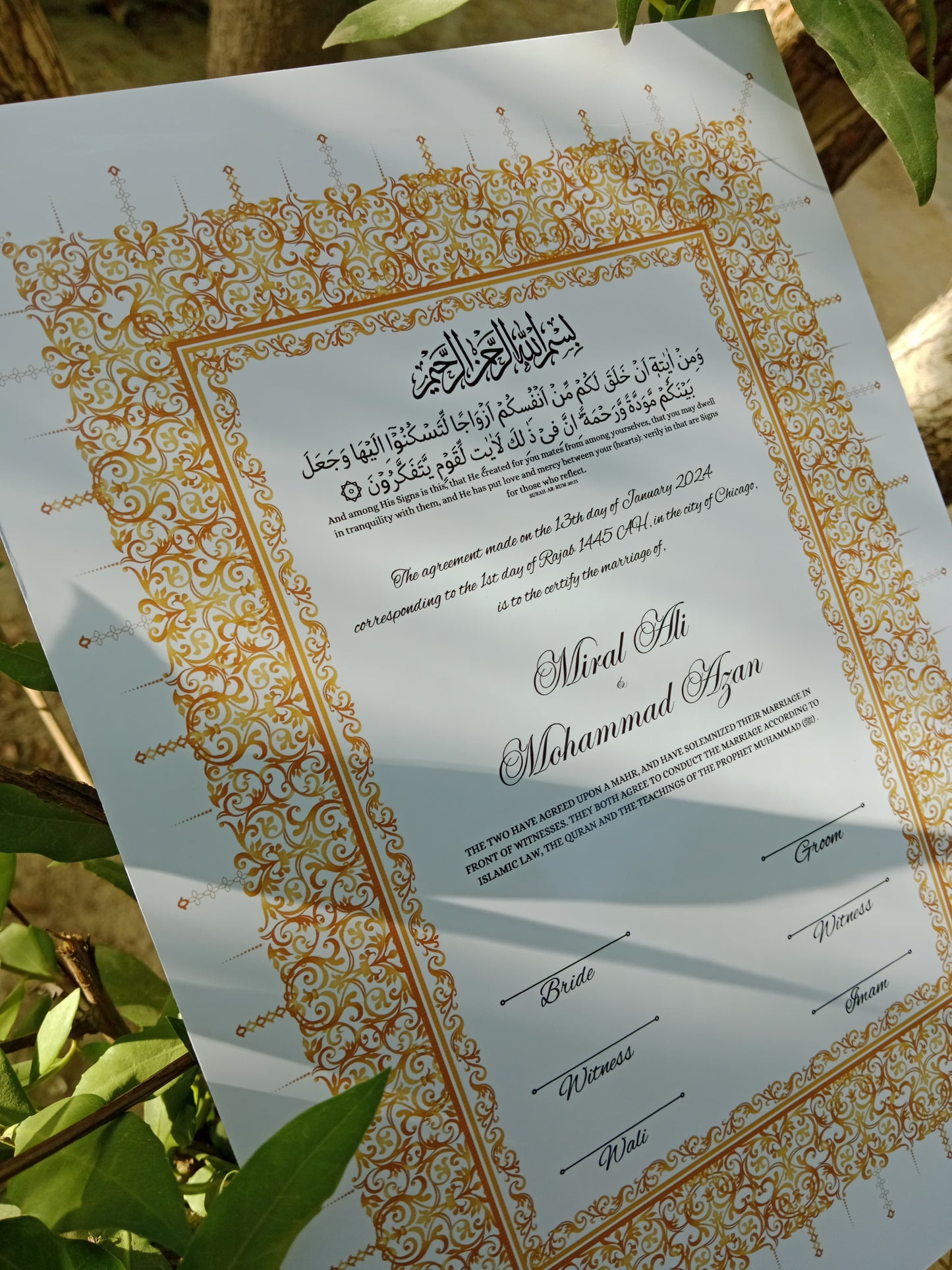 A4 Nikkah Certificate , Nikkah Certificate, Nikkahnama, Muslim Marriage Certificate, A4 Certificate