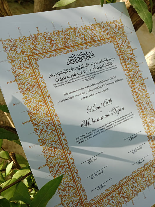 Nikkah Certificate , Nikkah Certificate, Nikkahnama, Muslim Marriage Certificate, A3 Certificate