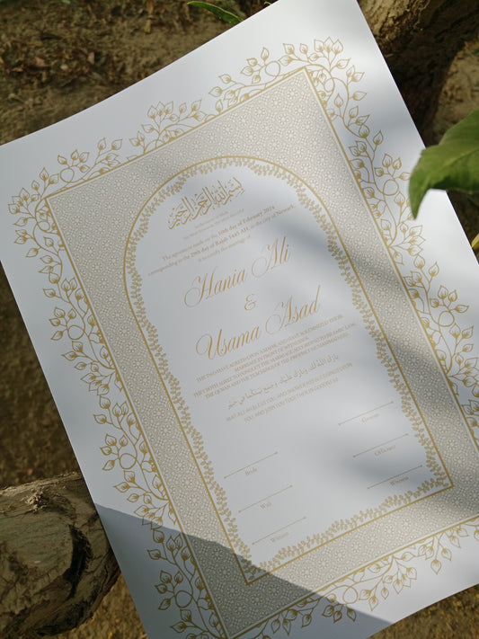 A4 Nikkah Certificate , Nikkah Certificate, Nikkahnama, Muslim Marriage Certificate, A4 Certificate