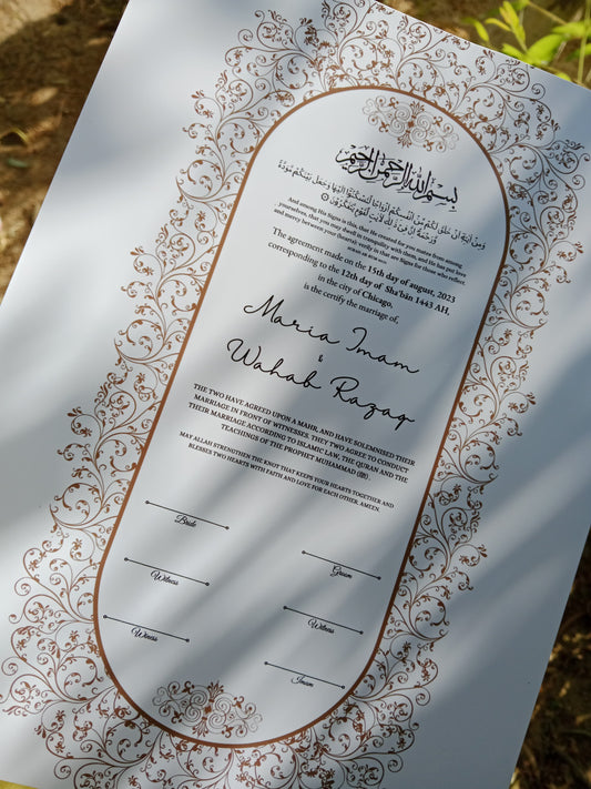 A4 Nikkah Certificate , Nikkah Certificate, Nikkahnama, Muslim Marriage Certificate, A4Certificate