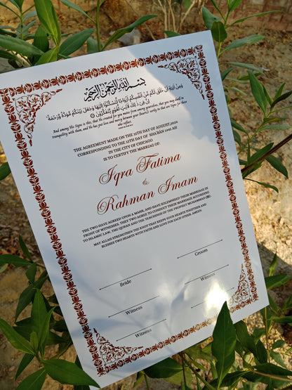 A4 Nikkah Certificate , Nikkah Certificate, Nikkahnama, Muslim Marriage Certificate, A4 Certificate