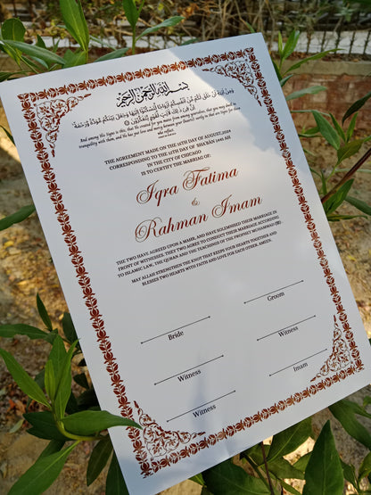 A4 Nikkah Certificate , Nikkah Certificate, Nikkahnama, Muslim Marriage Certificate, A4 Certificate