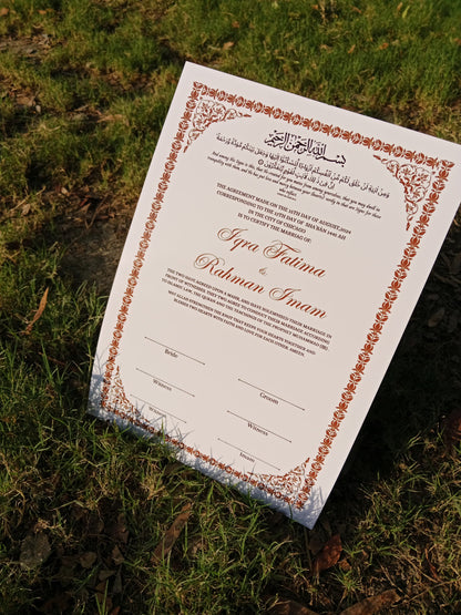 A4 Nikkah Certificate , Nikkah Certificate, Nikkahnama, Muslim Marriage Certificate, A4 Certificate