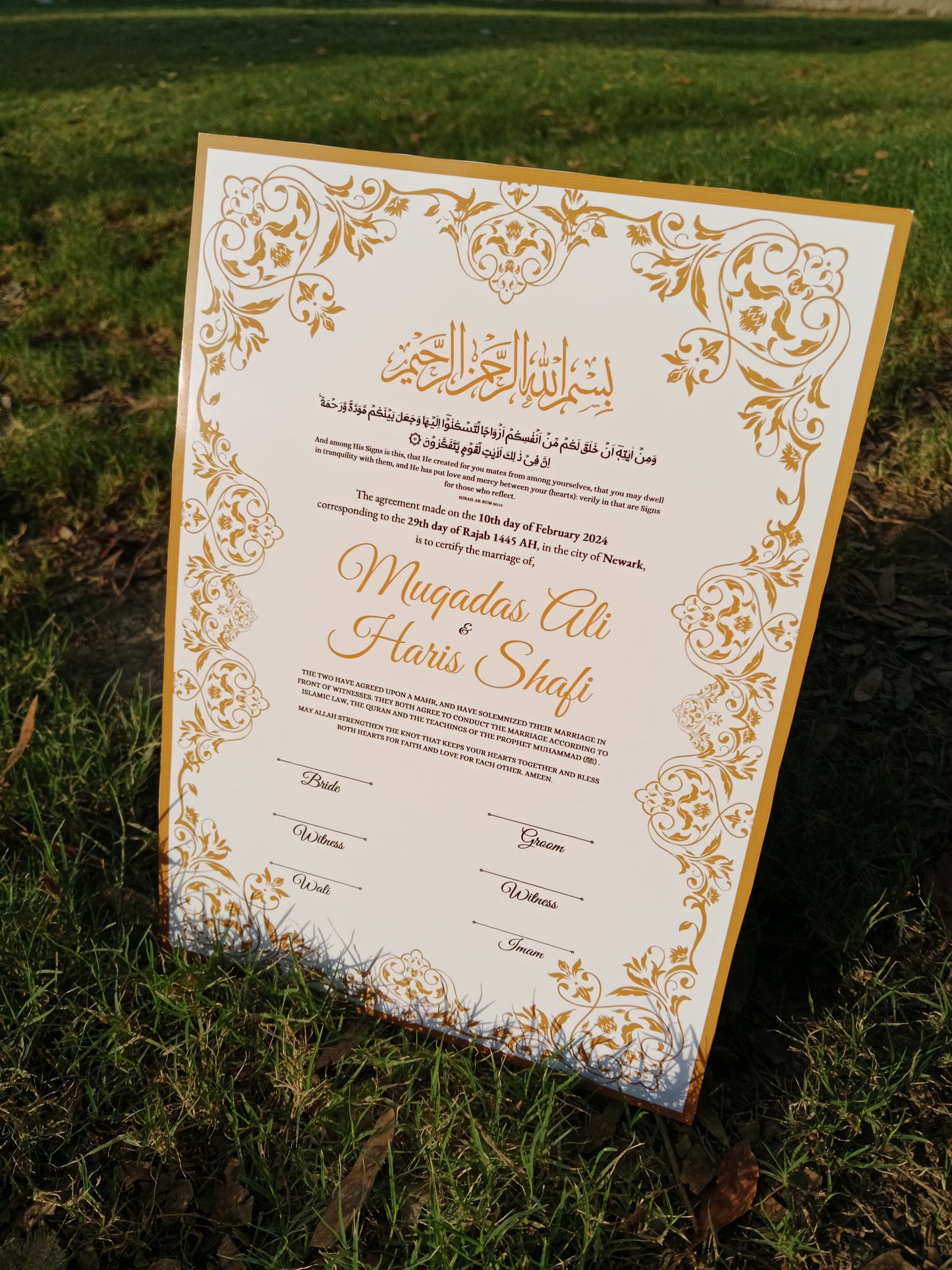 A3 Nikkah Certificate , Nikkah Certificate, Nikkahnama, Muslim Marriage Certificate, A3 Certificate