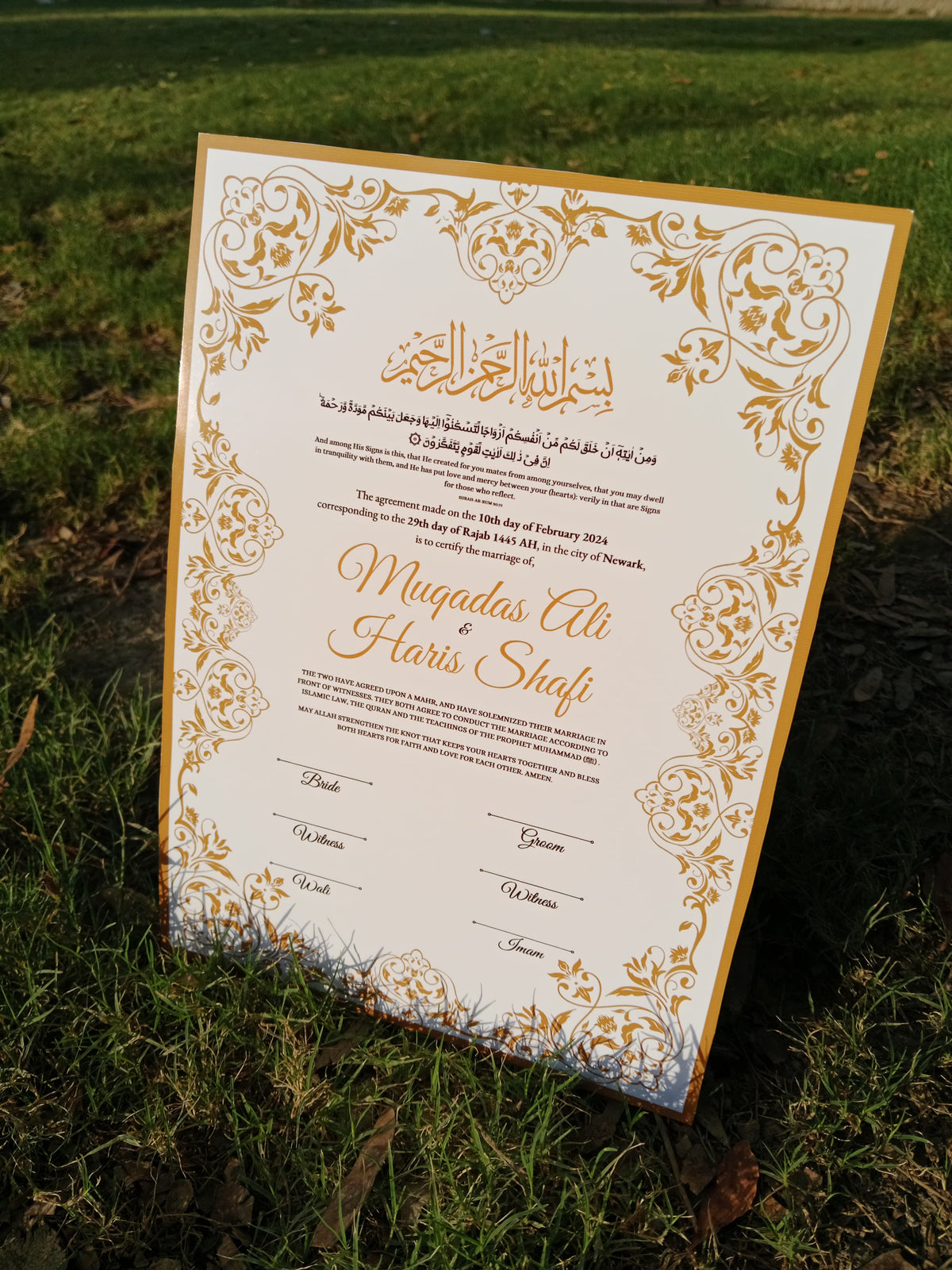 A4 Nikkah Certificate , Nikkah Certificate, Nikkahnama, Muslim Marriage Certificate, A4 Certificate
