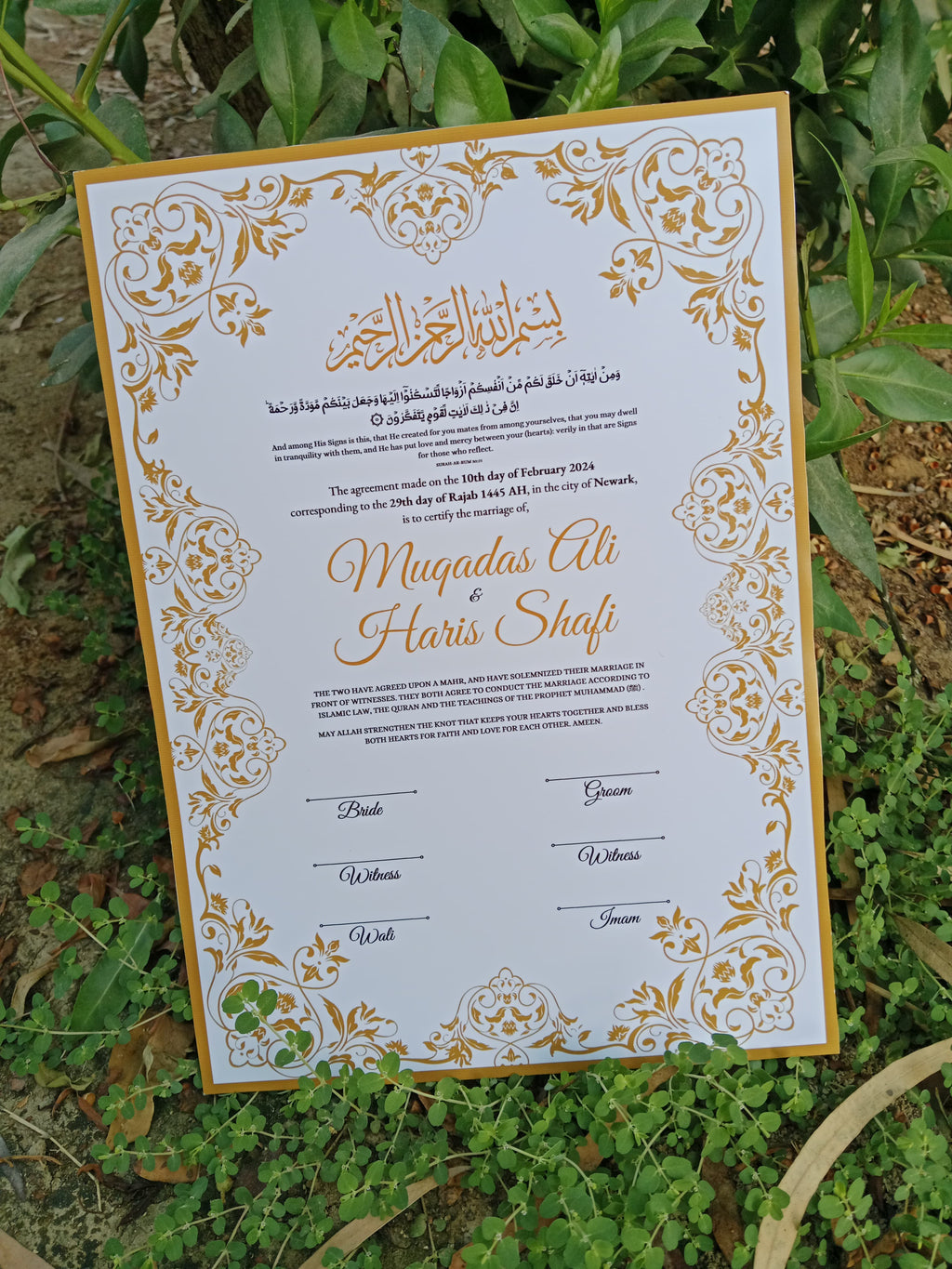 A4 Nikkah Certificate , Nikkah Certificate, Nikkahnama, Muslim Marriage Certificate, A4 Certificate
