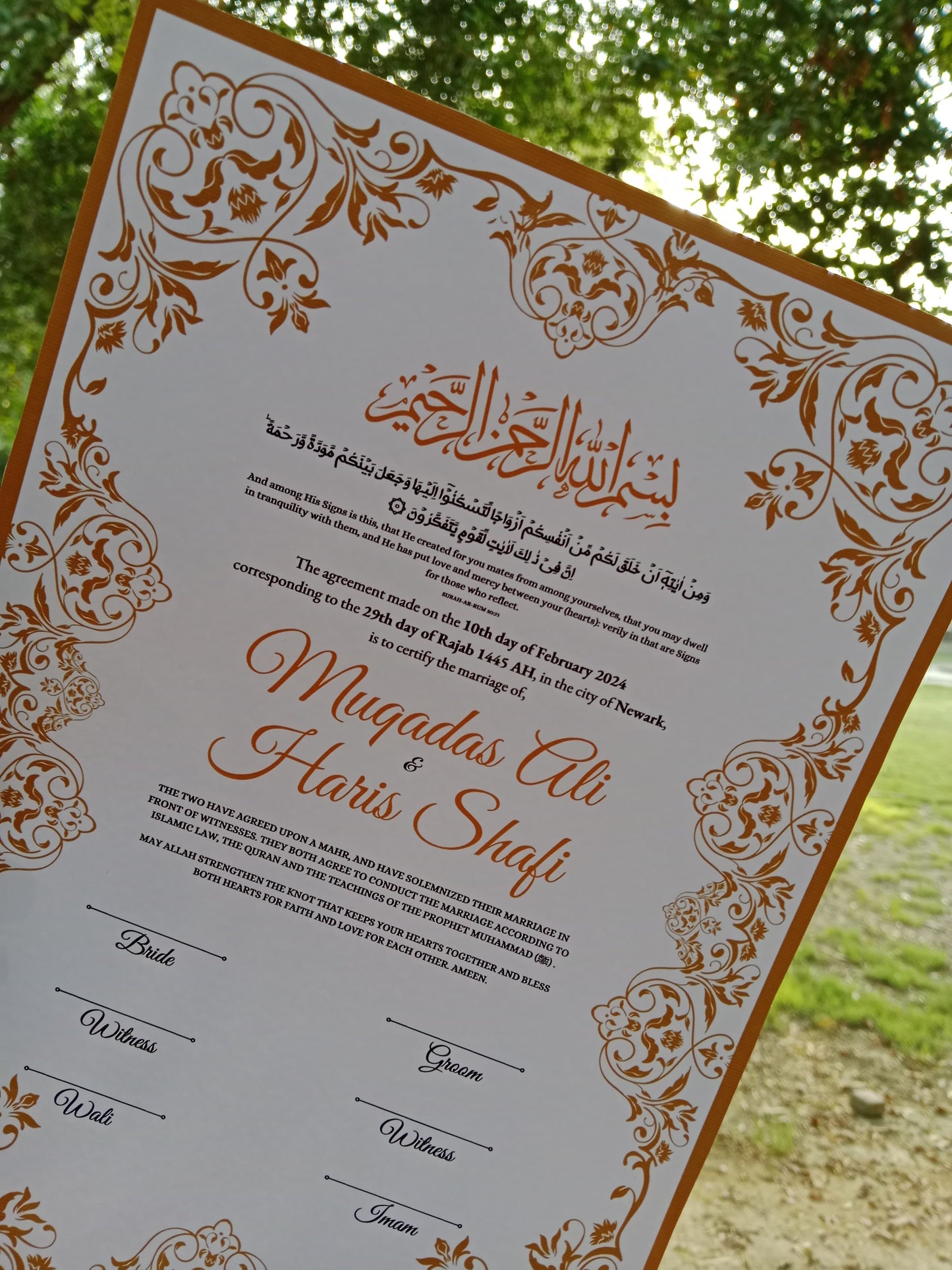 A3 Nikkah Certificate , Nikkah Certificate, Nikkahnama, Muslim Marriage Certificate, A3 Certificate