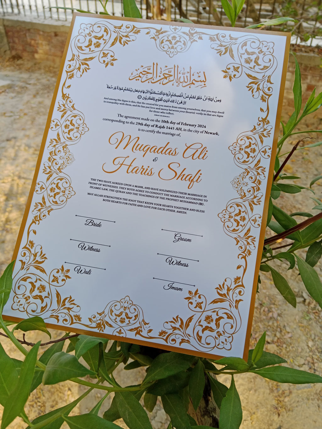 A4 Nikkah Certificate , Nikkah Certificate, Nikkahnama, Muslim Marriage Certificate, A4 Certificate