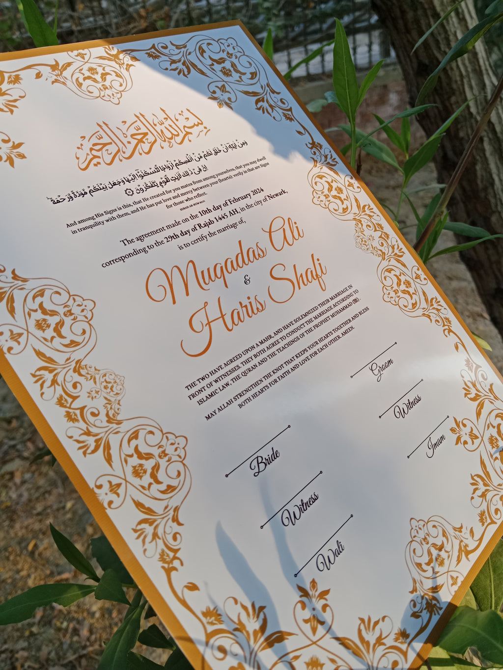 A4 Nikkah Certificate , Nikkah Certificate, Nikkahnama, Muslim Marriage Certificate, A4 Certificate