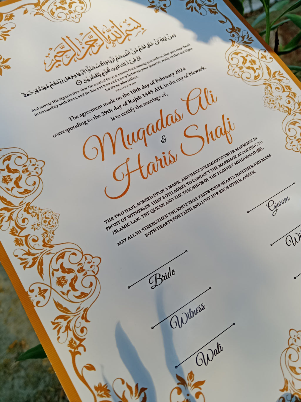A4 Nikkah Certificate , Nikkah Certificate, Nikkahnama, Muslim Marriage Certificate, A4 Certificate