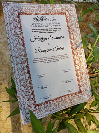 A3 Nikkah Certificate , Nikkah Certificate, Nikkahnama, Muslim Marriage Certificate, A3 Certificate