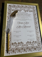 Brown Nikkah Certificate with Feather Pen and Gold Frame, Nikkah Certificate, Muslim Marriage Certificate, A4 Certificate. 48