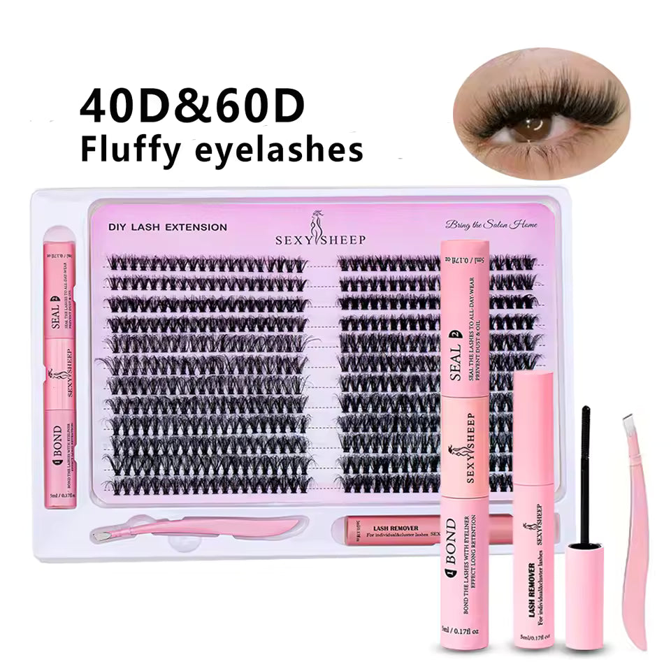 DIY Lash Extension Kit 480pcs Individual Lashes Cluster Mix 40D 60D  with Lash Bond and Seal and Remover,tweezers