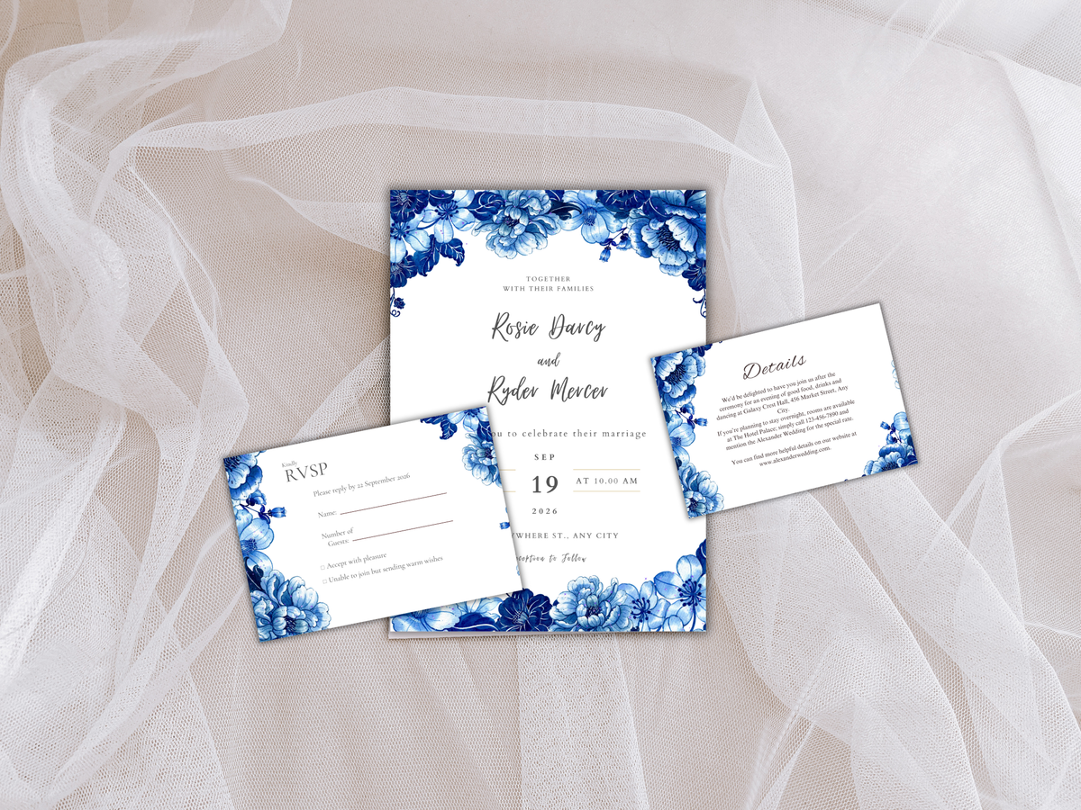 Wedding Invitation Set, RSVP, Wedding Invitation, Details, Editable, Template, WI223