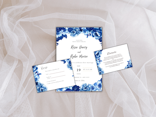 Wedding Invitation Set, RSVP, Wedding Invitation, Details, Editable, Template, WI223