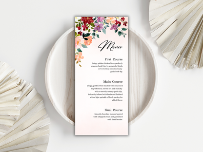 Burgundy Floral Wedding Invitation Suite, Editable RSVP, Details, Menu & Thank You Card (Digital Download) | MTC381