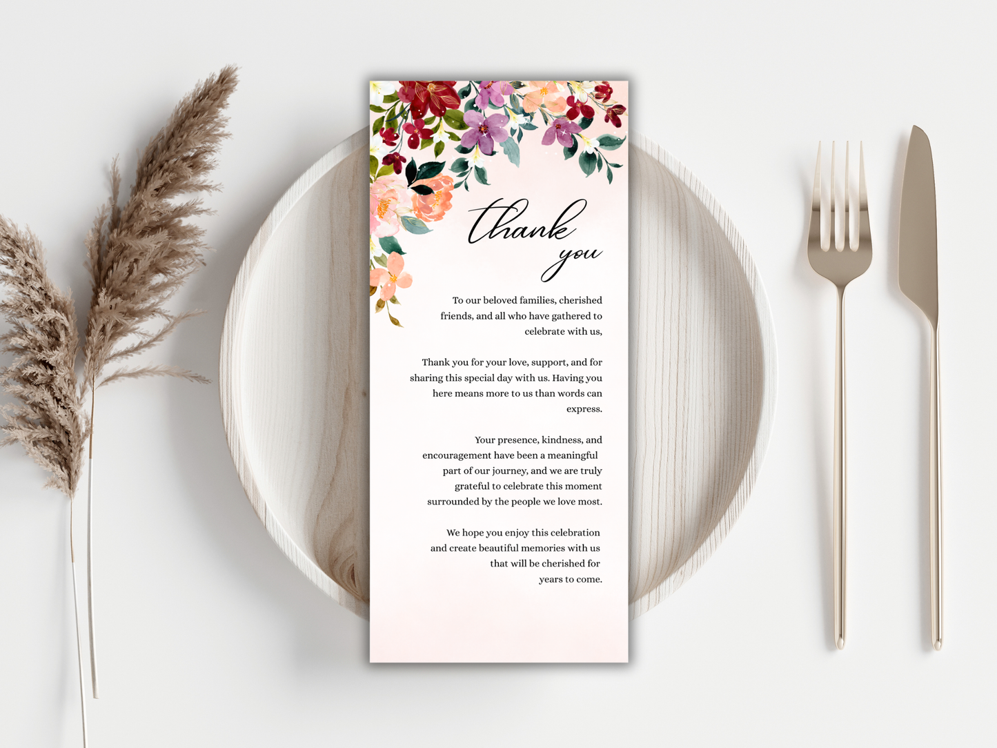 Burgundy Floral Wedding Invitation Suite, Editable RSVP, Details, Menu & Thank You Card (Digital Download) | MTC381