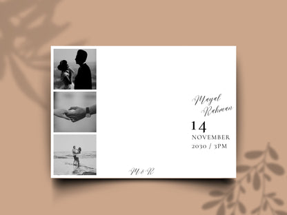 Gatefold Wedding Invitation Template | Elegant Black & White Folded Invite with RSVP Timeline | Printable Wedding Card with Photo. WEIB123