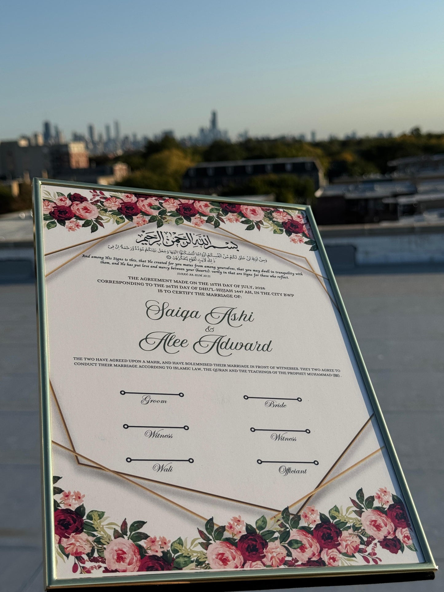 Nikkah Certificate A4 With Frame, Islamic Wedding Contract, Muslim Marriage Certificate, Nikkah Nama, Personalised Names. Nikkah Certificate, 278