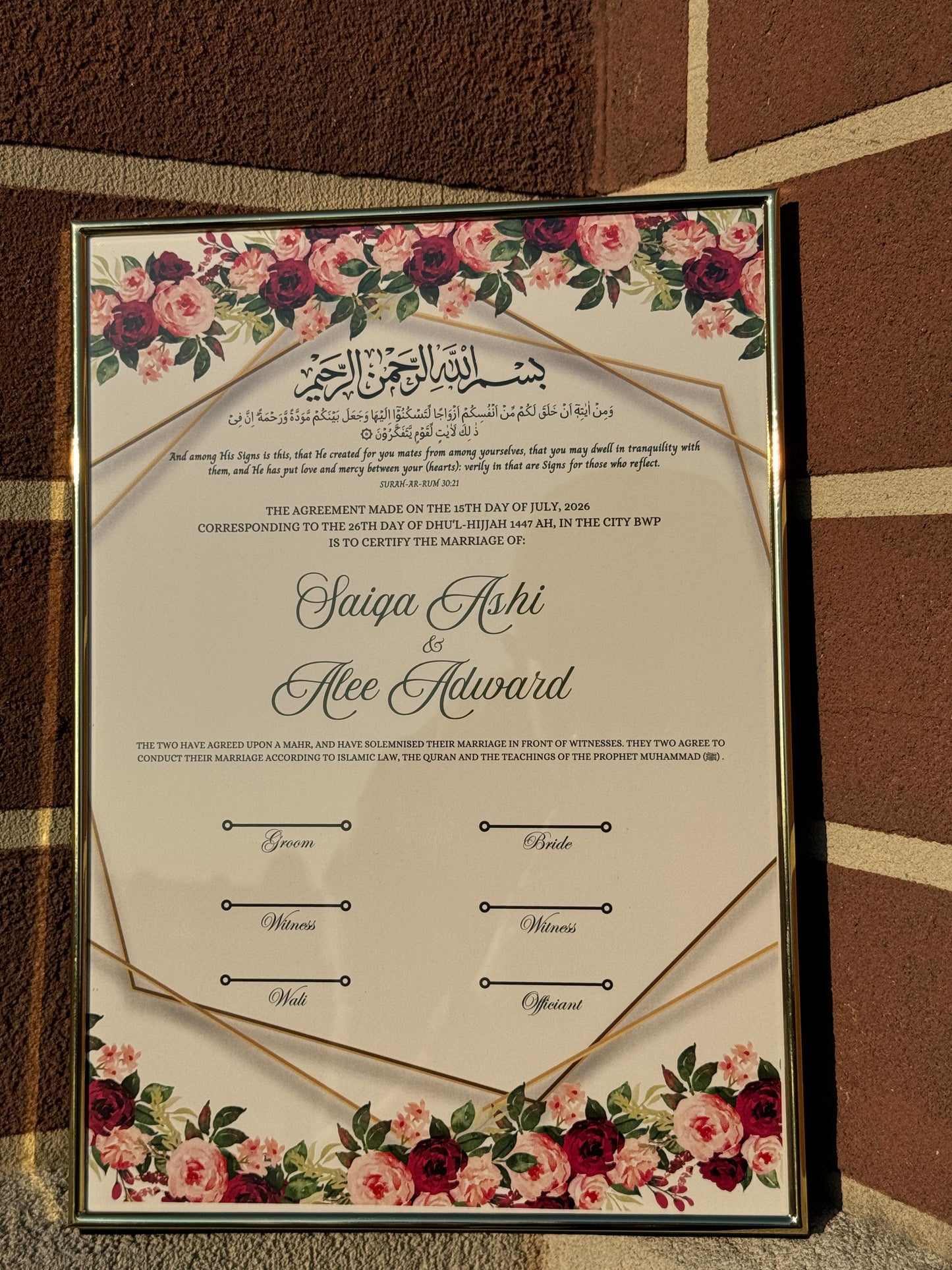 Nikkah Certificate A3 Only, Islamic Wedding Contract, Muslim Marriage Certificate, Nikkah Nama, Personalised Names. Nikkah Certificate, 278