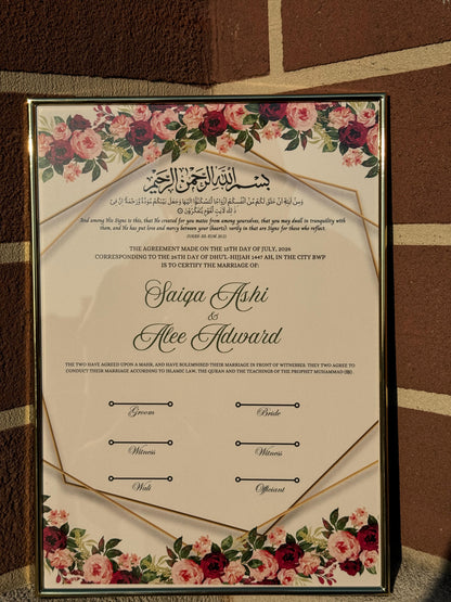 Nikkah Certificate A4 Only, Islamic Wedding Contract, Muslim Marriage Certificate, Nikkah Nama, Personalised Names. Nikkah Certificate, 278