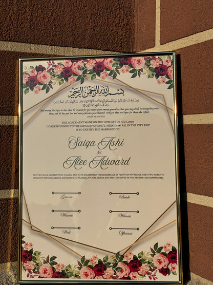 Nikkah Certificate A3 Only, Islamic Wedding Contract, Muslim Marriage Certificate, Nikkah Nama, Personalised Names. Nikkah Certificate, 278