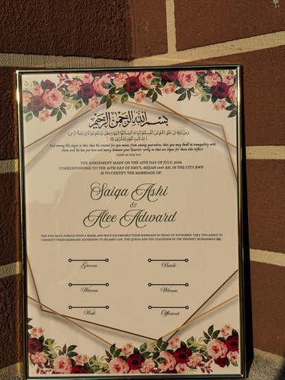 Nikkah Certificate A4 Only, Islamic Wedding Contract, Muslim Marriage Certificate, Nikkah Nama, Personalised Names. Nikkah Certificate, 278