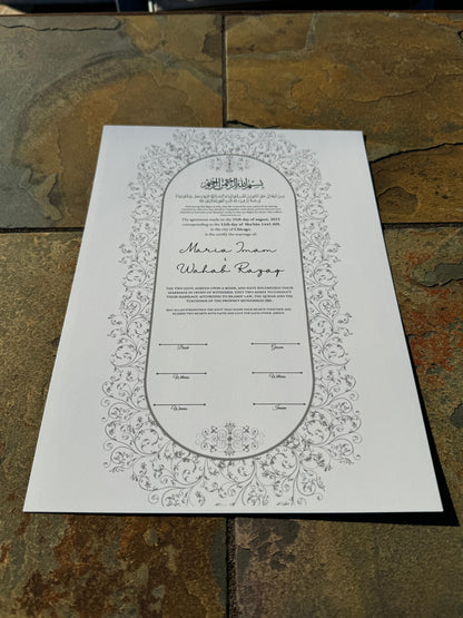 A3 Nikkah Certificate , Nikkah Certificate, Nikkahnama, Muslim Marriage Certificate, A3 Certificate