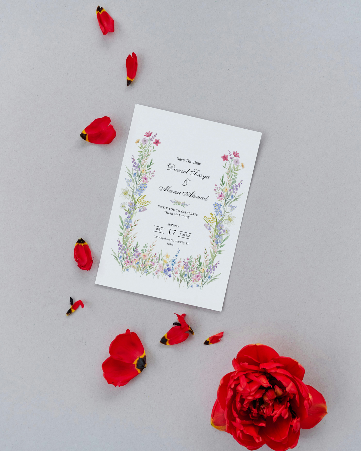 Wedding card 5 x 7, Physical Wedding Invitation, Wild card invitation, Modern Wedding Invite, Summer wedding card, Personalized, Card B86