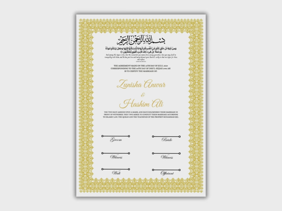 Nikkah Certificate Template, Traditional Islamic Wedding Agreement, Marriage Contract Wedding, Marriage Certificate Template, A4, A3. NN264