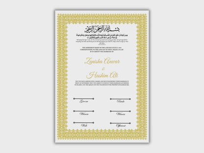 Nikkah Certificate Template, Traditional Islamic Wedding Agreement, Marriage Contract Wedding, Marriage Certificate Template, A4, A3. NN264