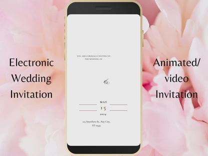 Red Rose Wedding Evite Template, Electronic Wedding Invitation, Pink Rose video Wedding Invitation, Text Message, Mobile Phone Invite. WEI39