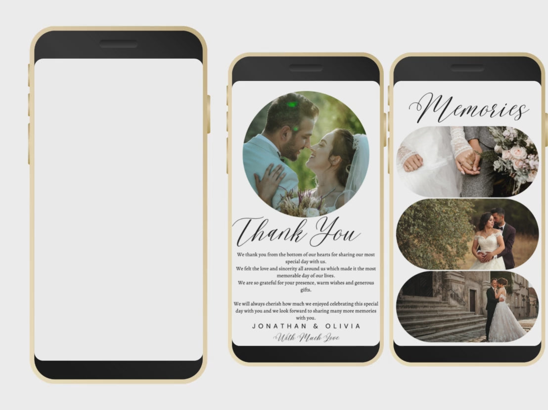 Electronic Wedding Thank You Note, Digital Wedding Thank You Note, Minimalist Electronic Wedding Thank You Card Template. WEI3