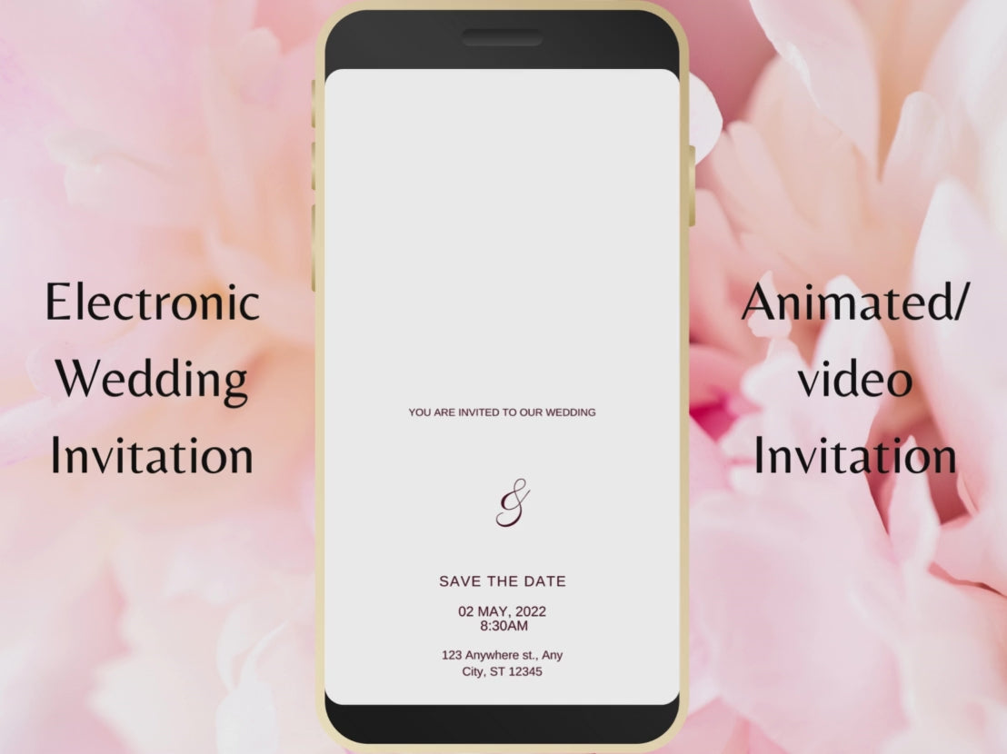 Red Rose Wedding Evite Template, Electronic Wedding Invitation, Red Rose video Wedding Invitation, Text Message, Mobile Phone Invite. WEI30