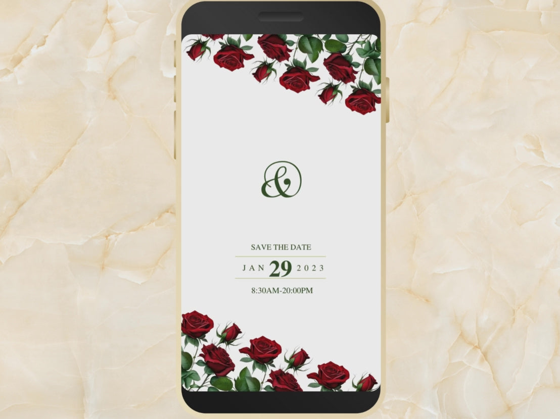 Red Rose Wedding Invitation, Electronic Wedding Invite Template , Digital Download, Red Rose Wedding Evite, Templett. WEI12