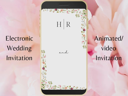 Wildflower Wedding Invitation, Electronic Wedding Invite Template , Minimalist Evite, Floral Wedding Evite, Templett. WEI43