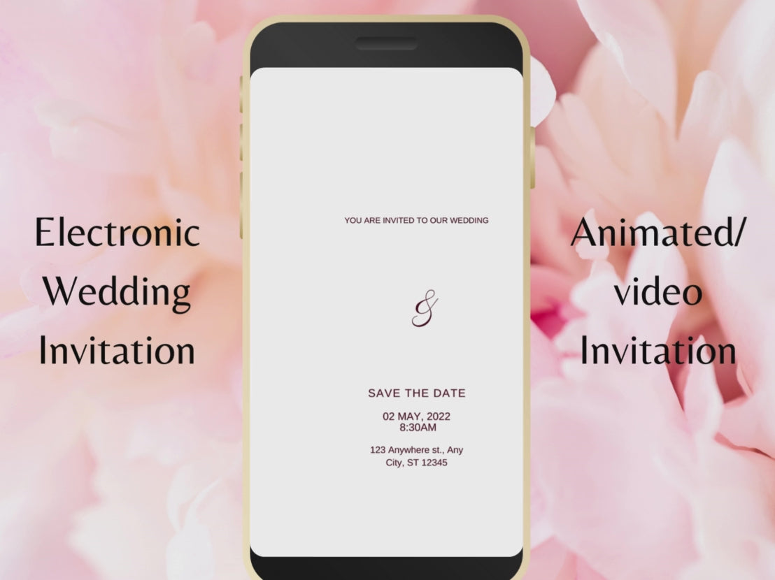 Red Rose Wedding Evite Template, Electronic Wedding Invitation, Red Rose video Wedding Invitation, Text Message, Mobile Phone Invite. WEI31
